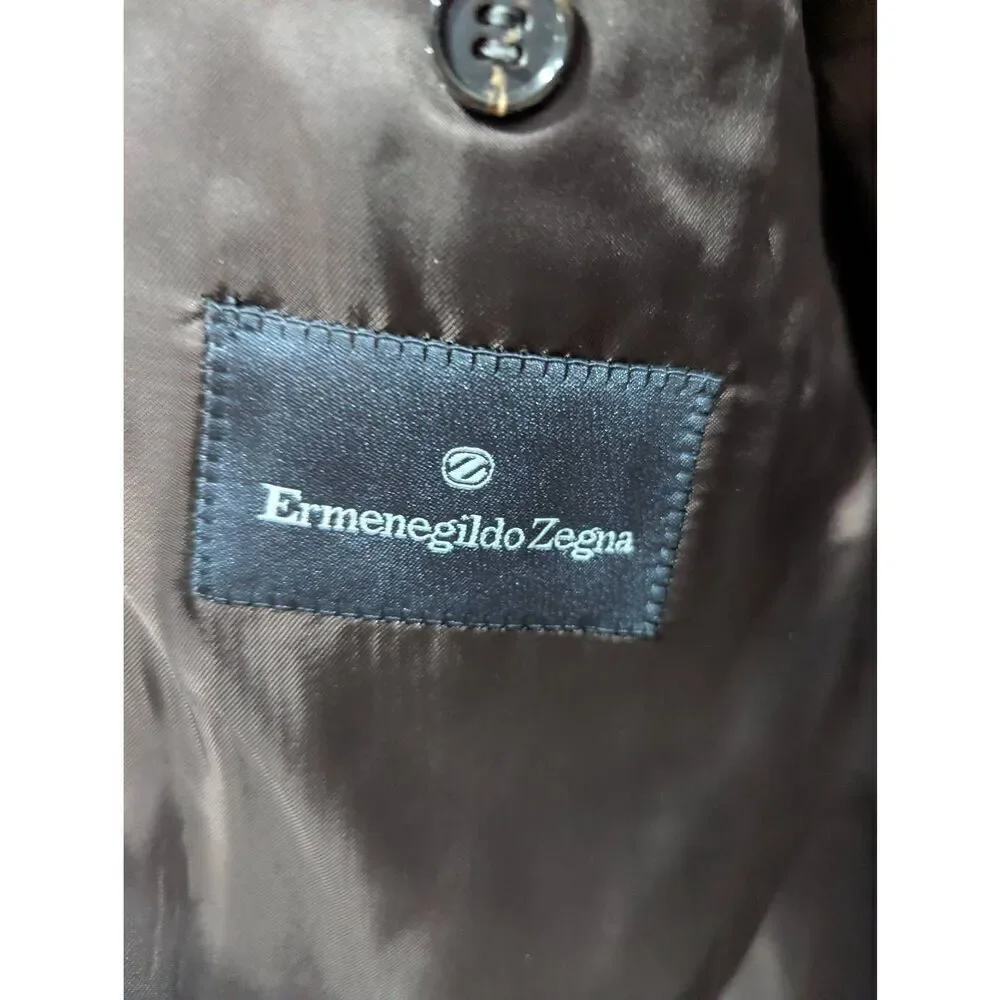 Ermenegildo Zegna Men's Brown Plaid Pattern Single Breasted Suit Set Size 42R